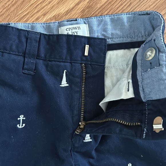 Crown& Ivy kids Navy sailor Pants- Nautical sailboats and Anchors Embroidered. - Picture 4 of 6